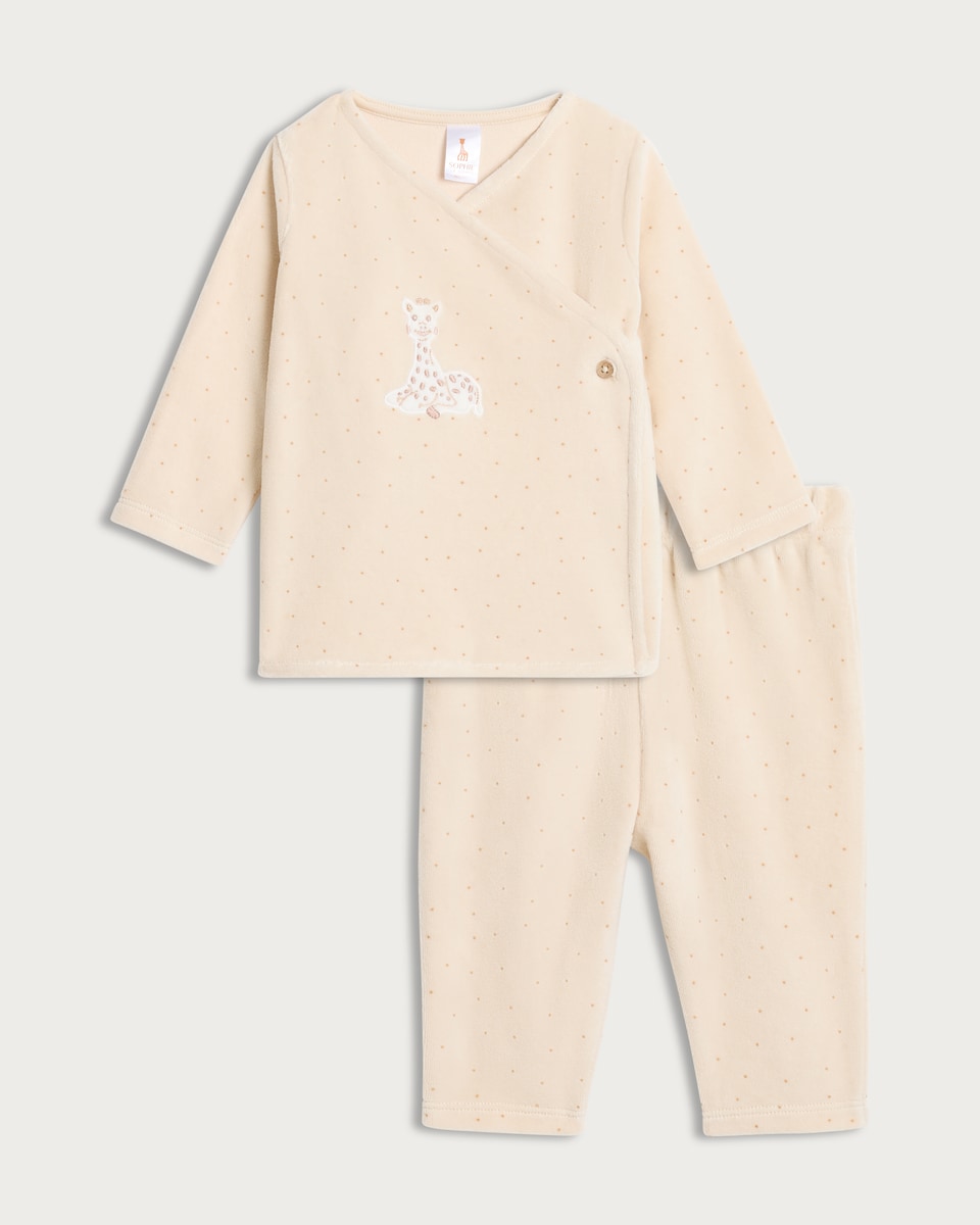 image 1 of F&F Baby 2-Piece Sophie La Giraffe Wrap Top and Trousers Set in Neutral