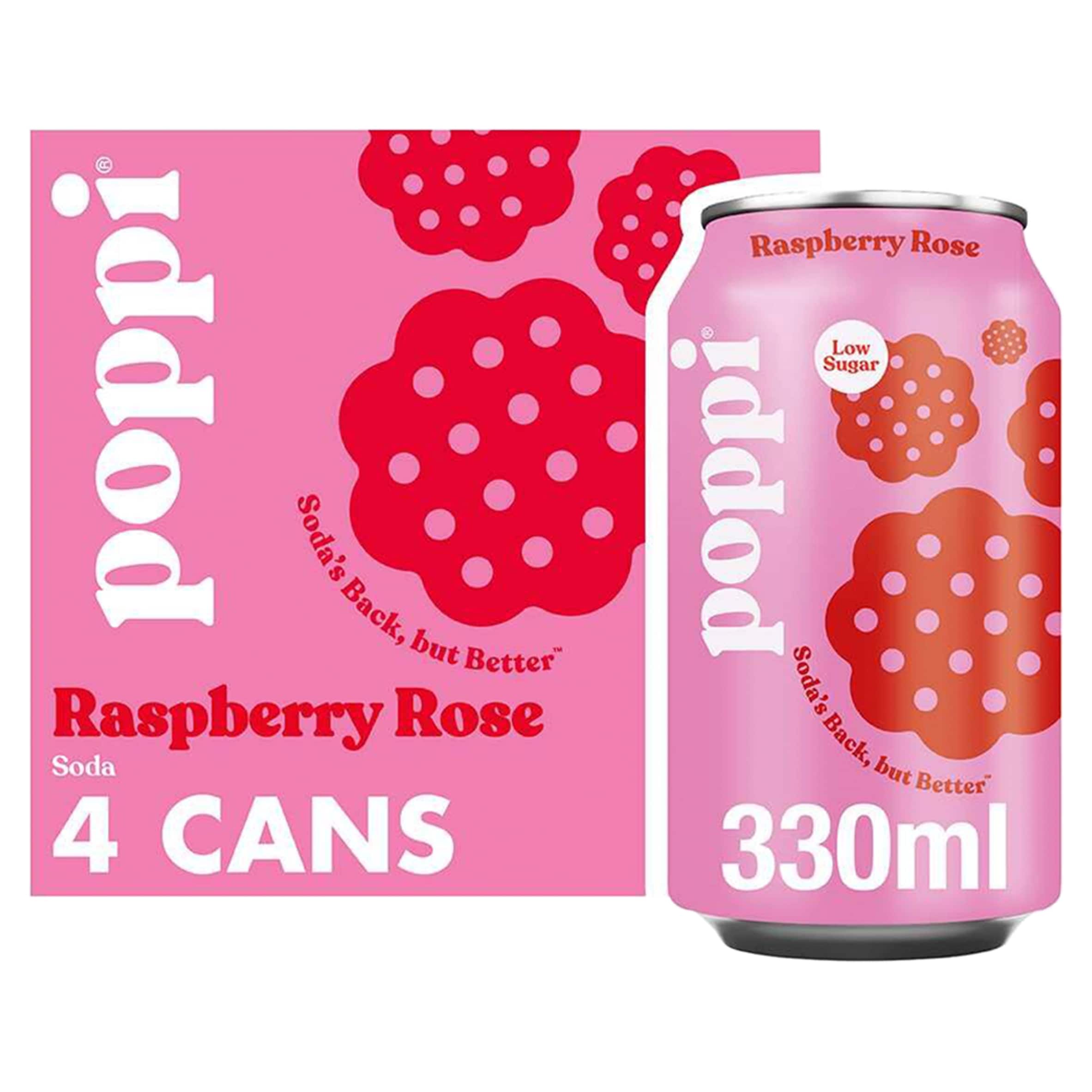 Poppi Raspberry & Rose Soda Cans 4x330ml