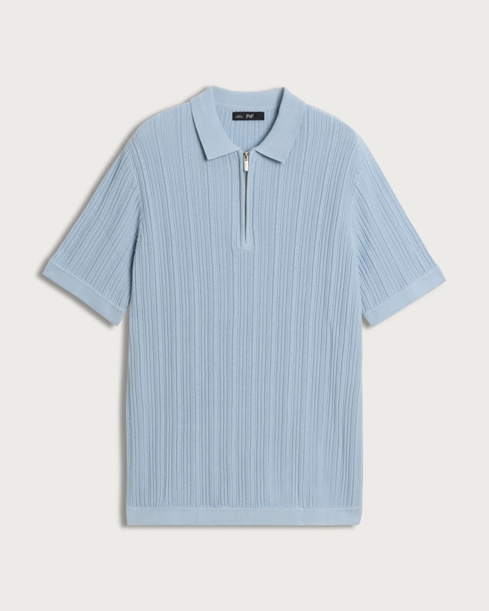 image 1 of F&F Pure Cotton Ribbed Knitted Polo Shirt in Blue