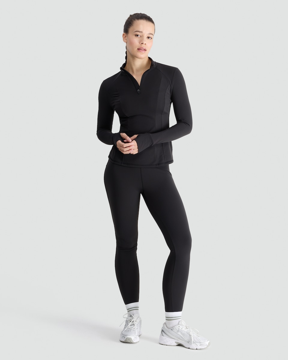 image 1 of F&F Active Half Zip Thermal Top in Black