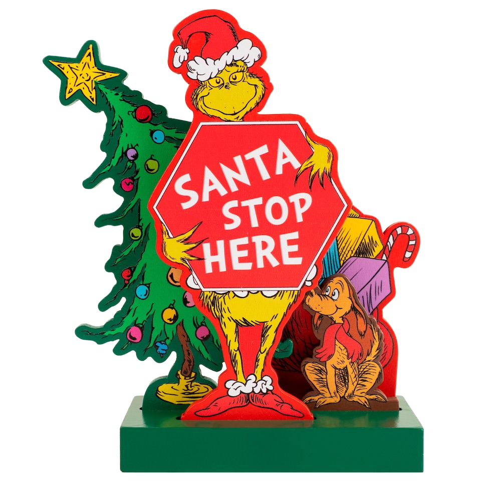 The Grinch Santa Stop Here Sign Christmas Decoration