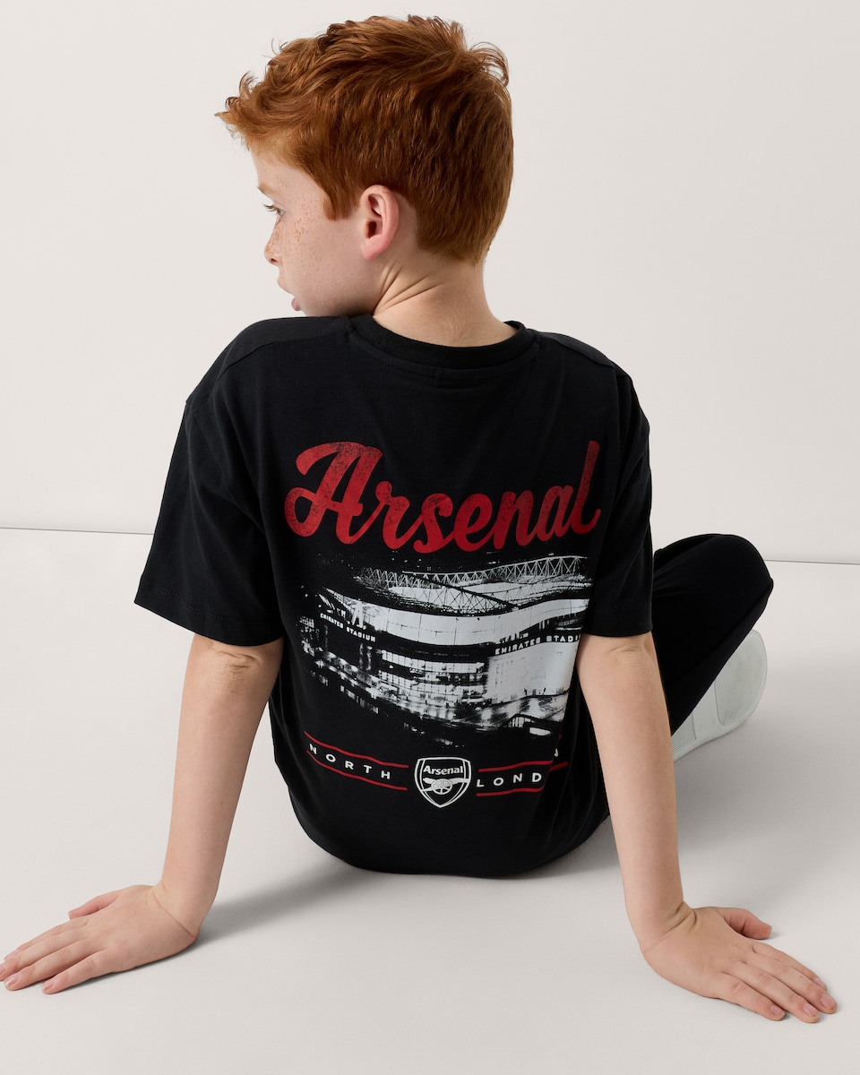 image 1 of Arsenal Pure Cotton Printed T-Shirt in Black