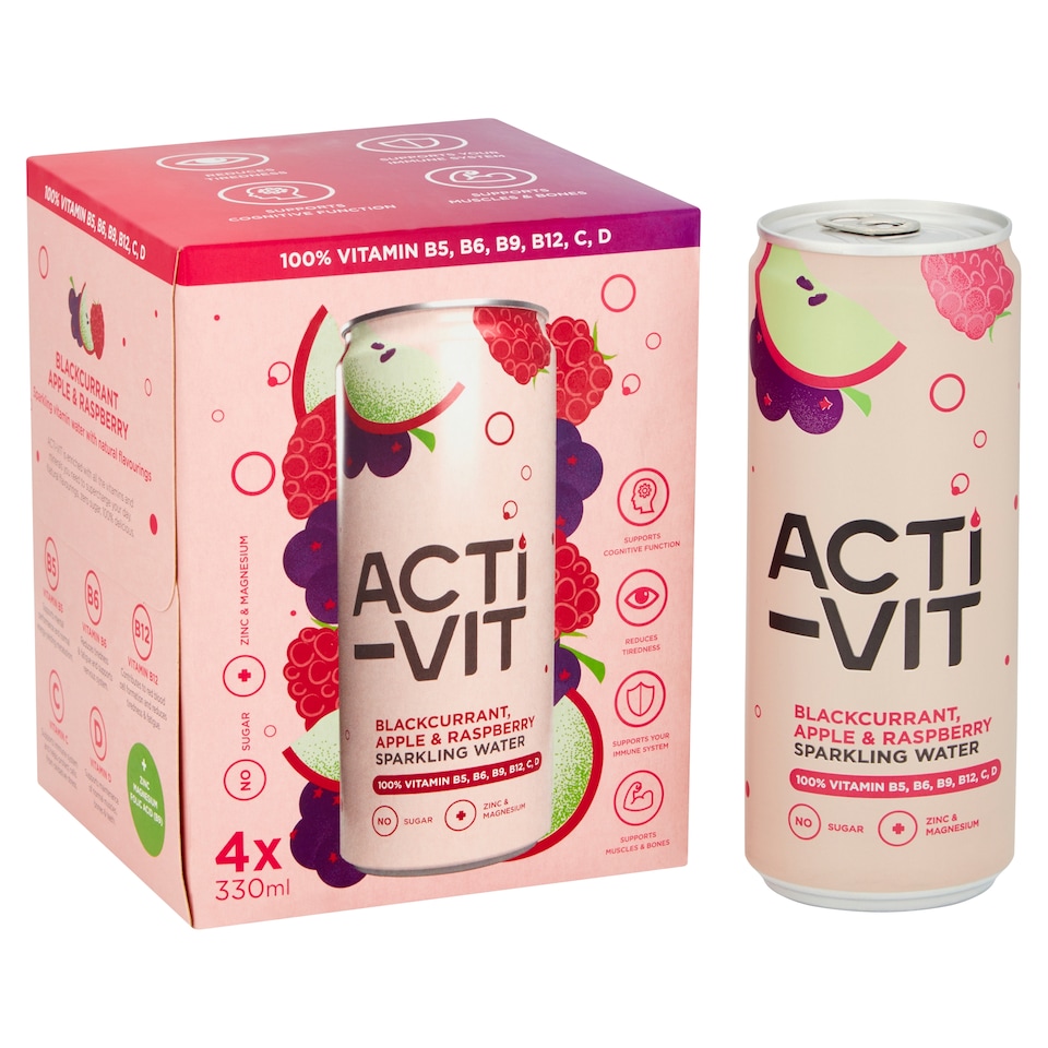 image 1 of Activit Drink Blackcurrant Apple & Raspberry 4X330ml