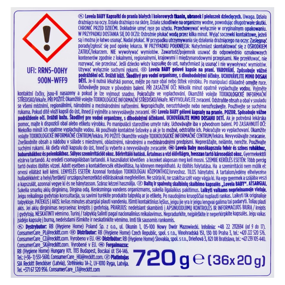 image 1 of Lovela Baby Gel Caps for Whites & Colours 36 x 20 g (720 g)