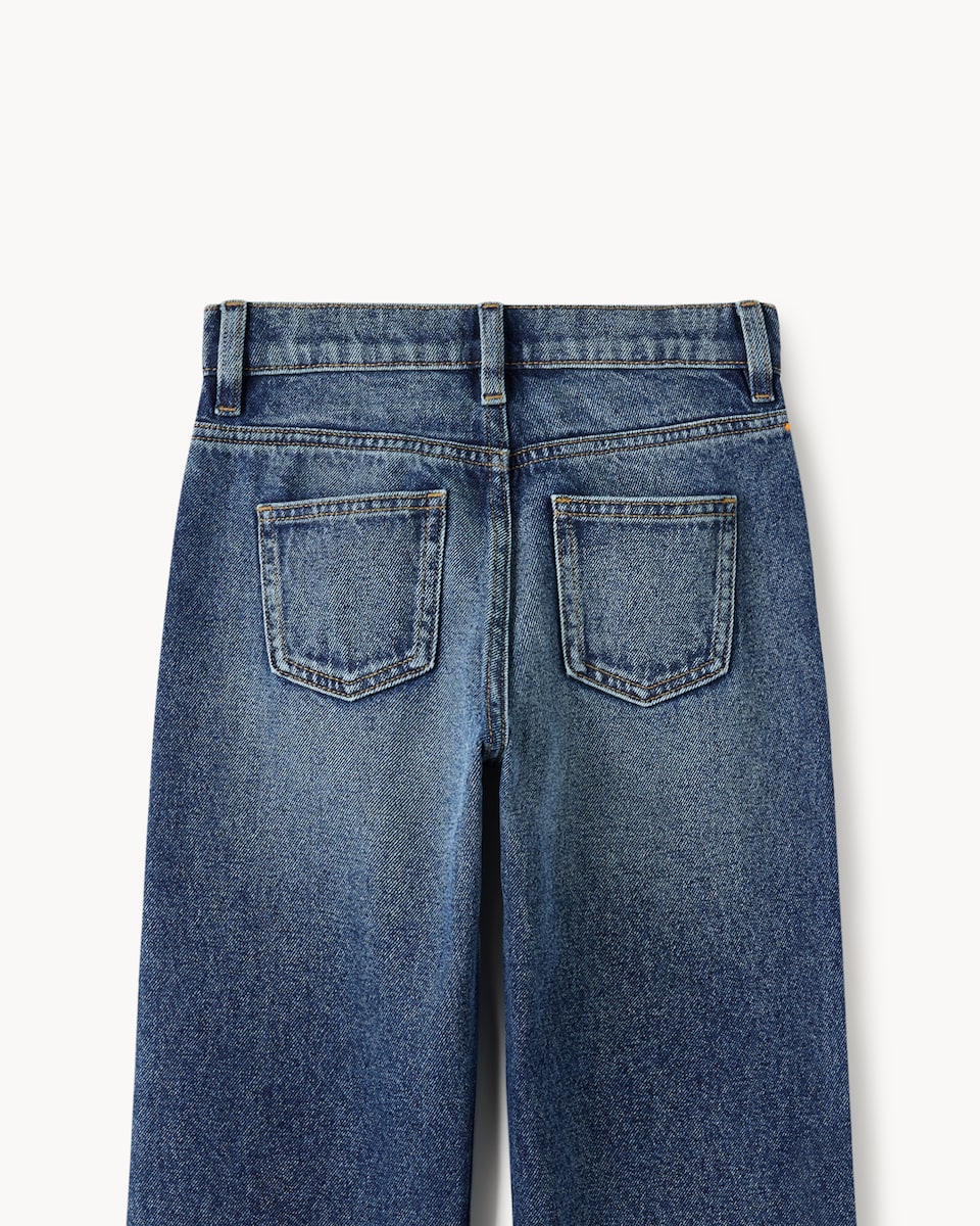 image 1 of F&F Girls Pure Cotton Embellished Wide Leg Jeans in Blue