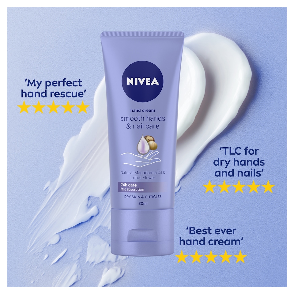 image 1 of NIVEA Smooth Hands & Nail Care Hand Cream - Macadamia & Lotus 30ml