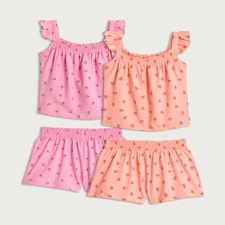 F&F Girls 2-Pack Pure Cotton Fruit Print Pyjama Sets in Multi