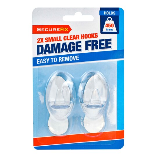 Securefix Small Clear Hooks 2 Pack Tesco Groceries