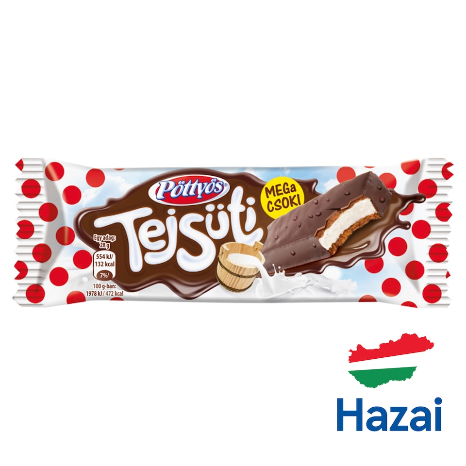 Pöttyös Tejsüti tejes krémmel töltött kakaós piskóta csokoládé bevonattal 28 g