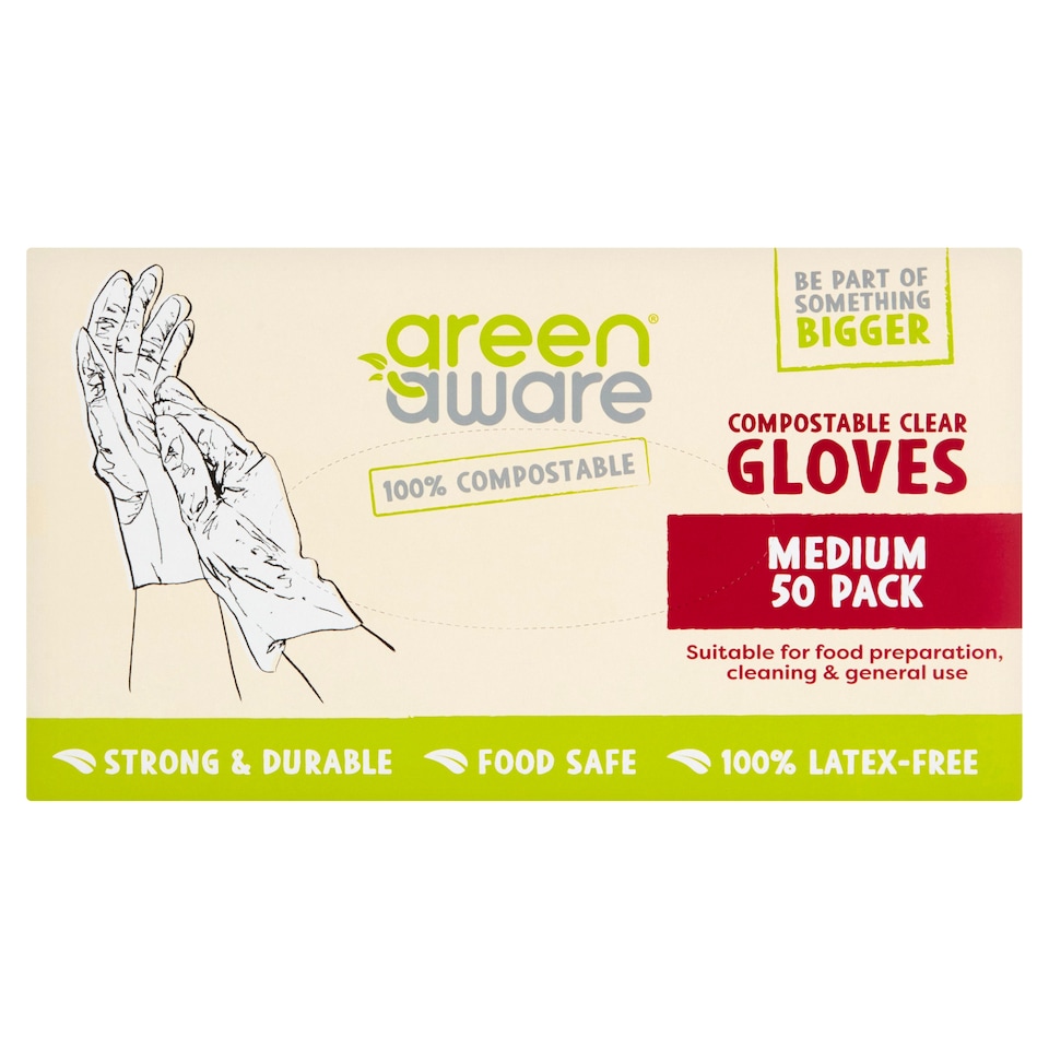 Green Aware C/Postable Clear Gloves Medium 50 Pack