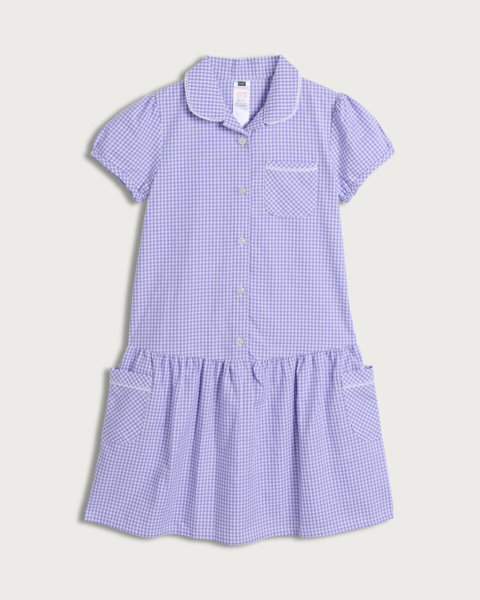 F&F School Girls 2-Pack Cotton Rich Gingham Short Sleeved Dresses in Lilac