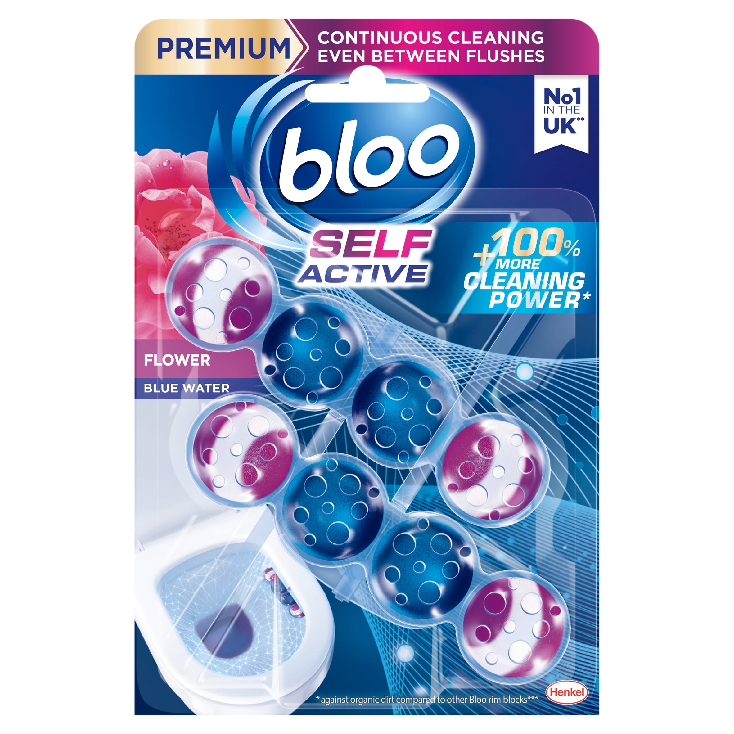 Bloo Self Active Flowers Blue Water Toilet Rim Blocks 2 x 50g