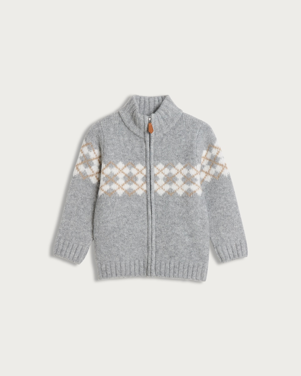 image 1 of F&F x Samantha Faiers Argyle Print Zip Up Cardigan in Multi Grey