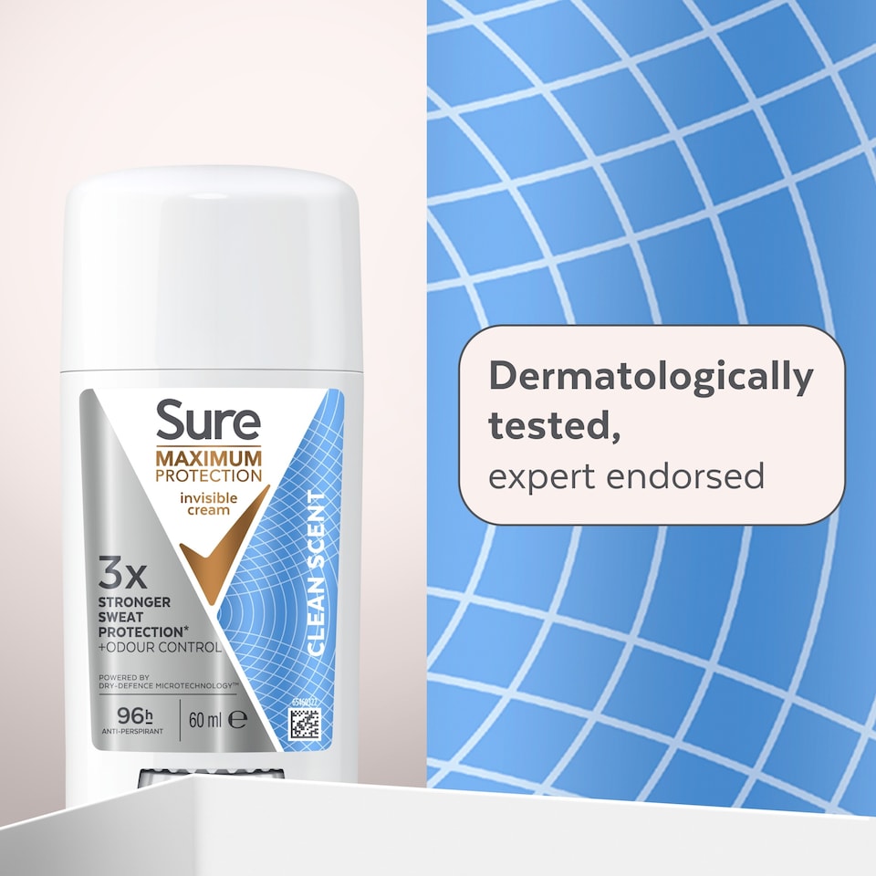 image 1 of Sure  Maximum Protection Clean Scent Odour Control Antiperspirant Deodorant Invisible Cream 60ml