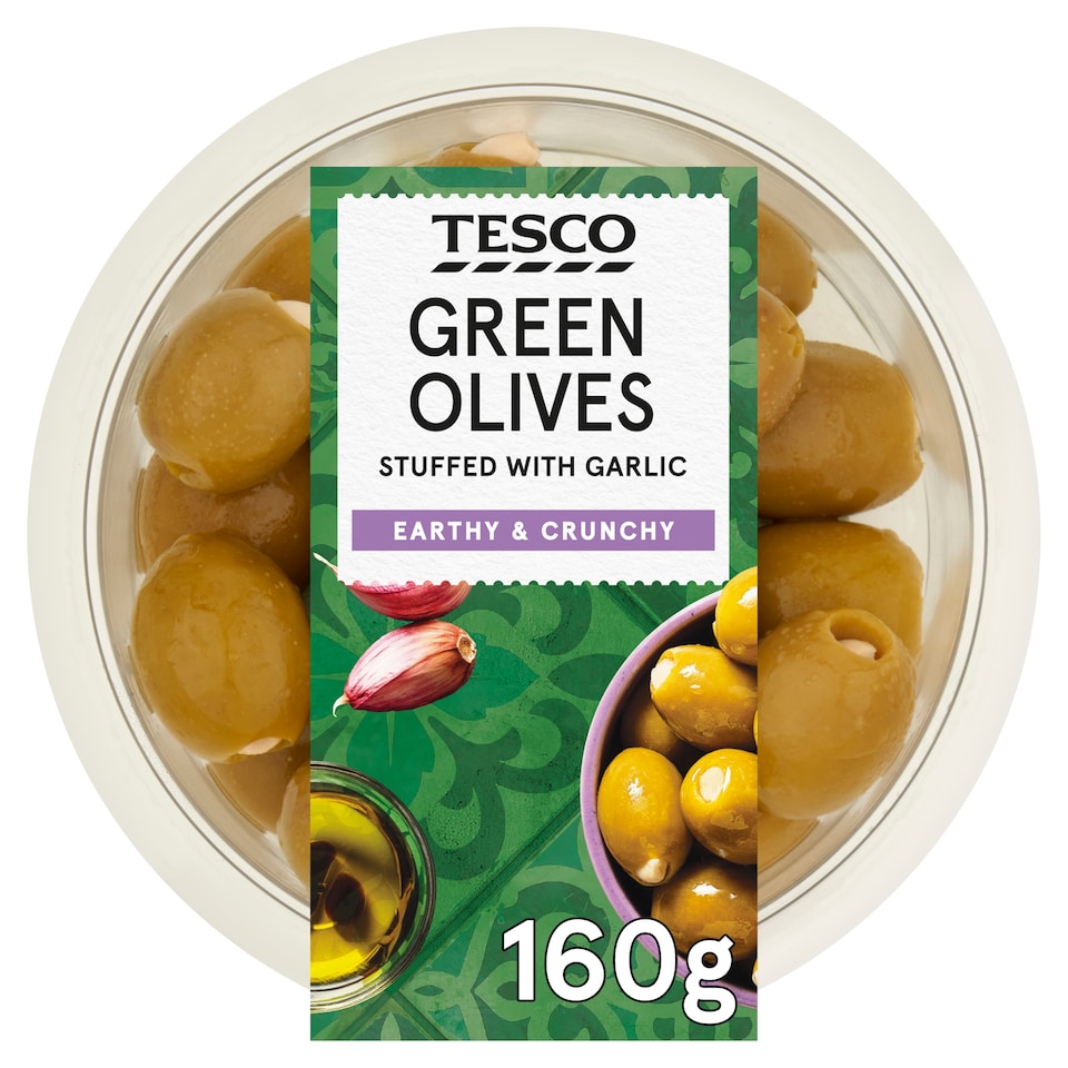 Tesco Green Olives Stuffed with Garlic 160g