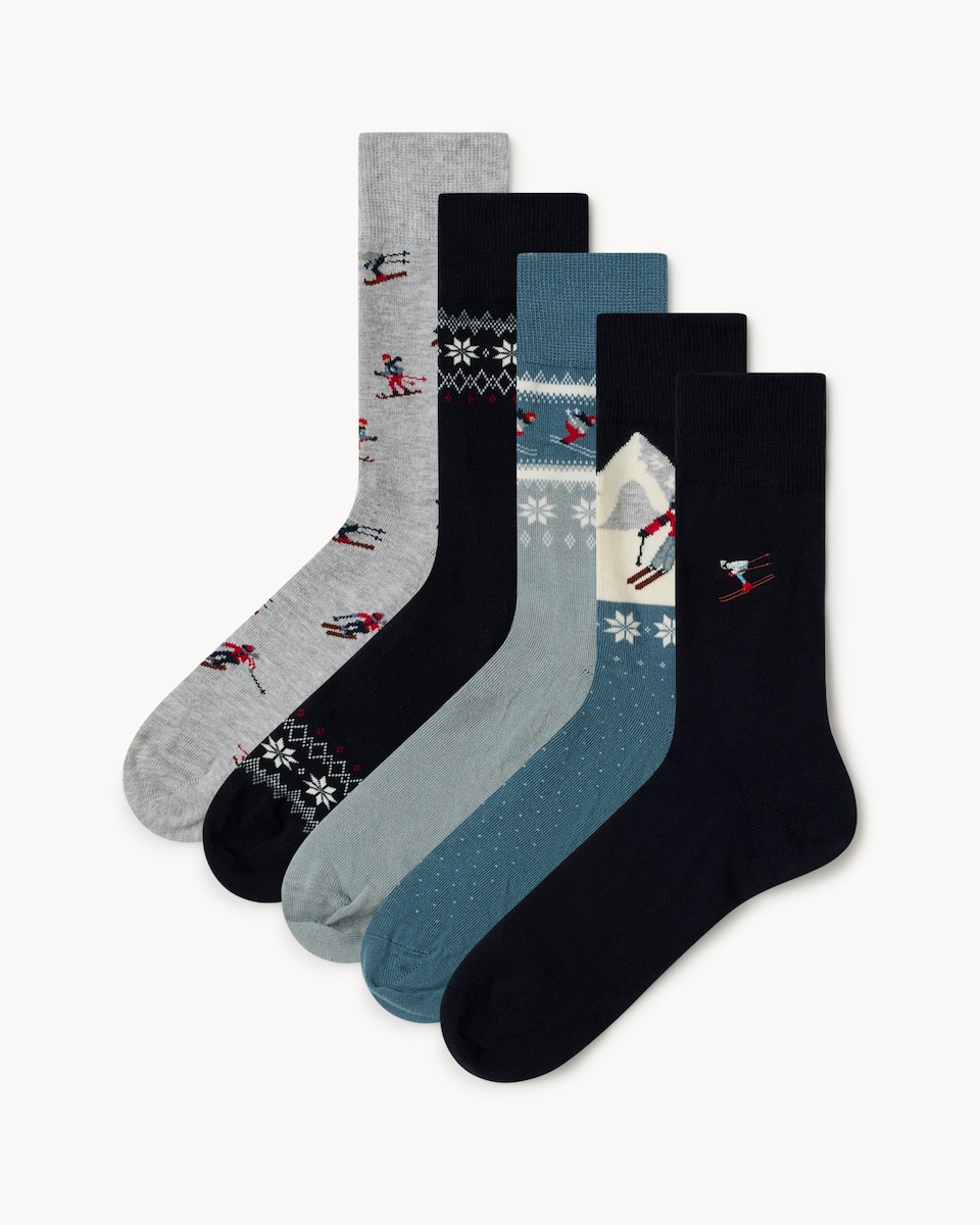Christmas 5-Pack Cotton Rich Ski Ankle Socks in Multi