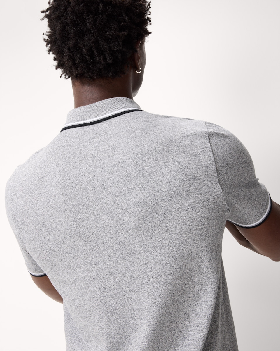 image 1 of F&F Cotton Rich Tipped Short Sleeved Polo Shirt in Grey Marl