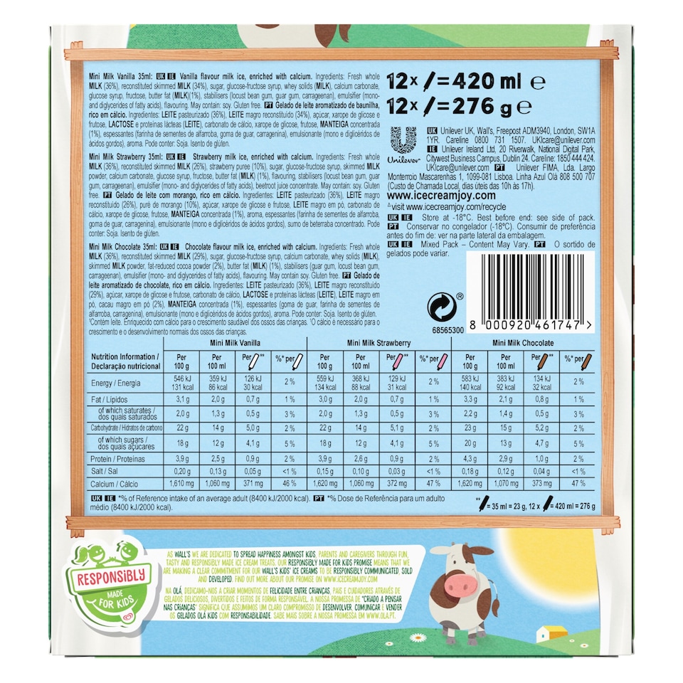 image 1 of Walls Mini Milk Ice Cream Lollies 12 X35ml