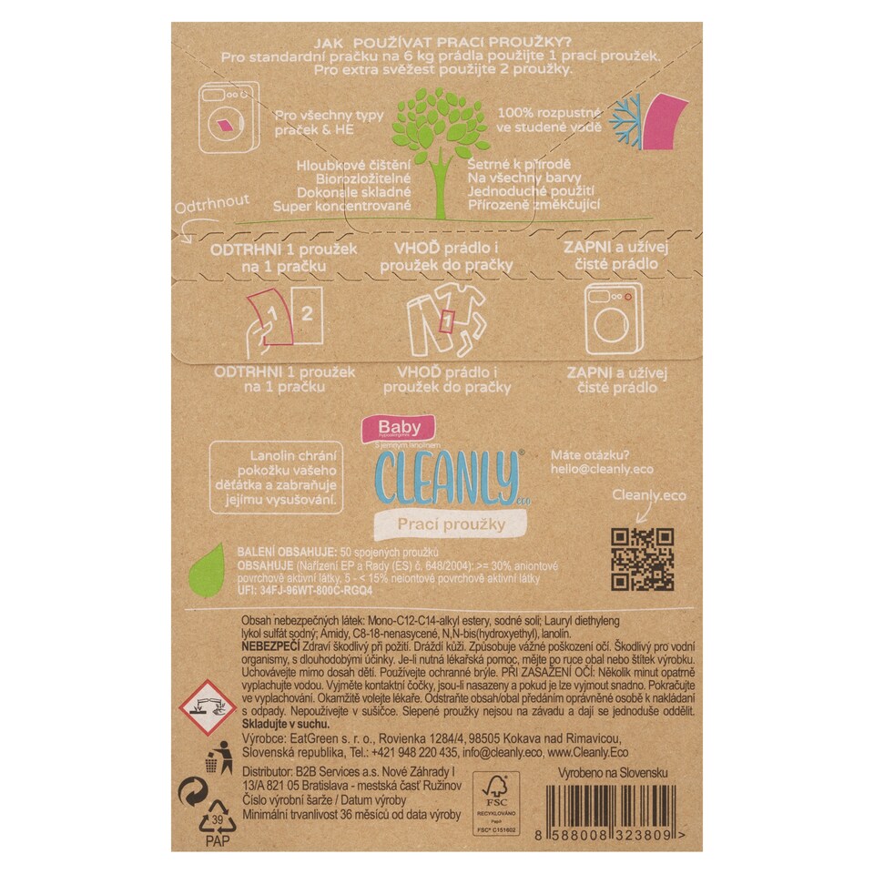 Obrázek 1 pro produkt Cleanly Eco Baby prací proužky 50 praní 50 ks