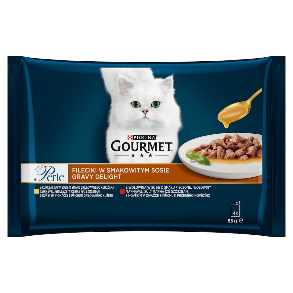 Gourmet Perle Gravy Delight Pouches for Cats Chicken, Beef in Sauce 4 x 85g