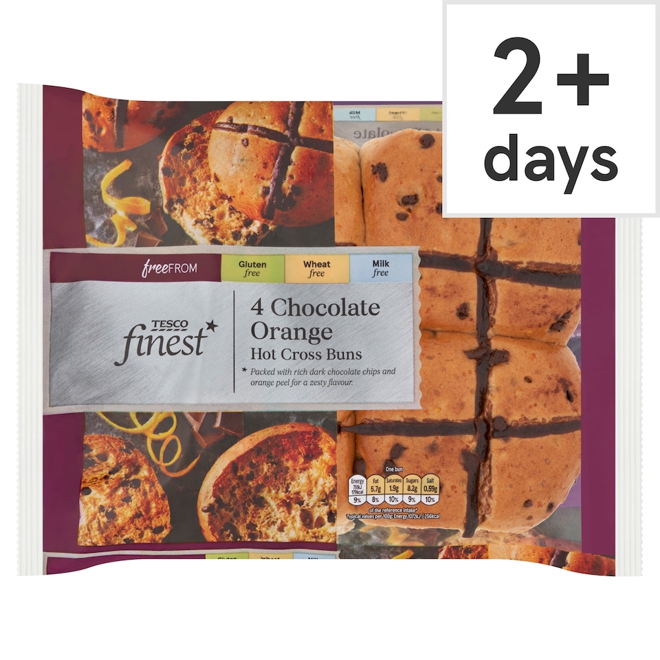 Tesco Finest Free From Hot Cross Buns - Chocolate Orange 4 Pack