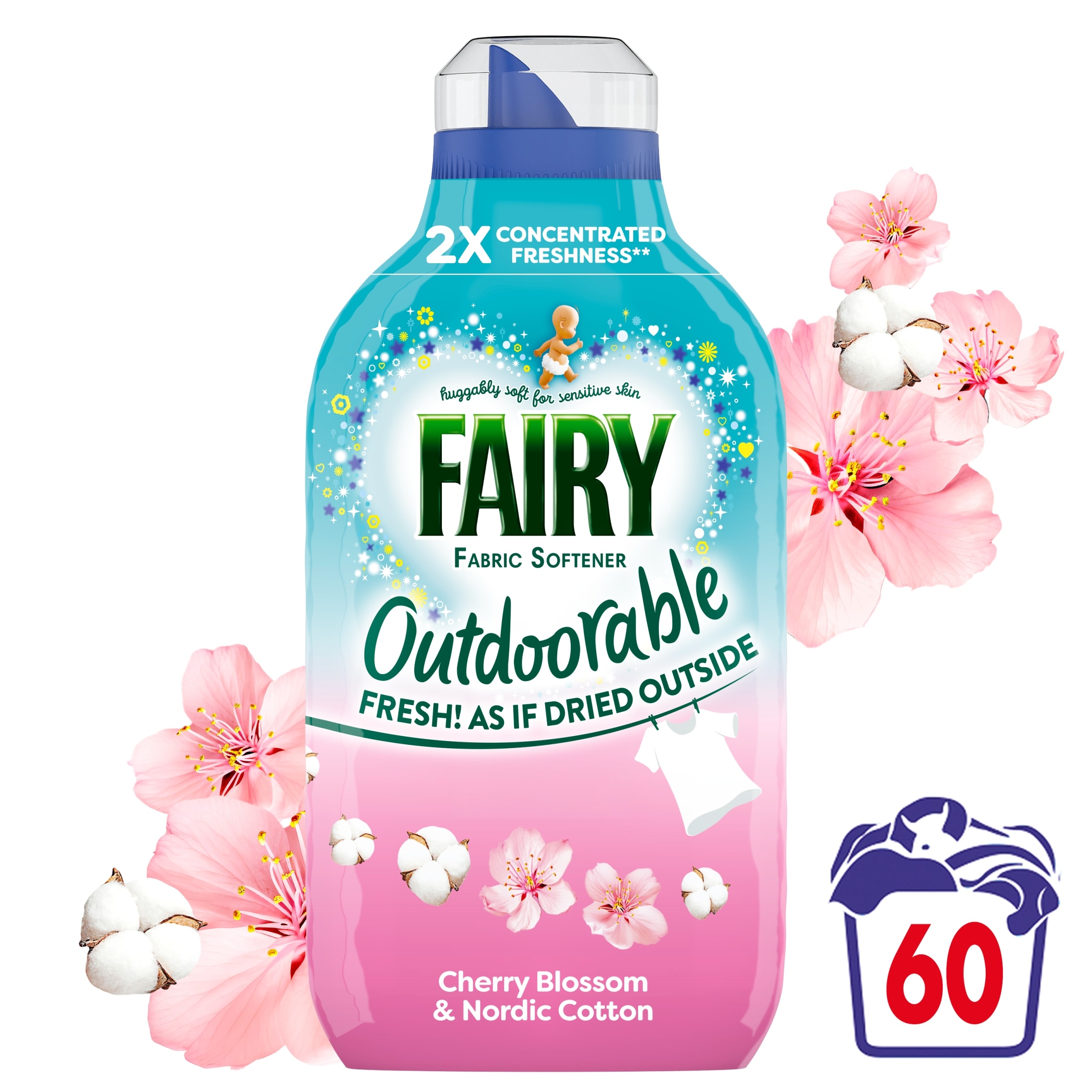 Fairy Outdoorable Fabric Conditioner Cherry Blossom & Nordic Cotton 60 Washes 840ml