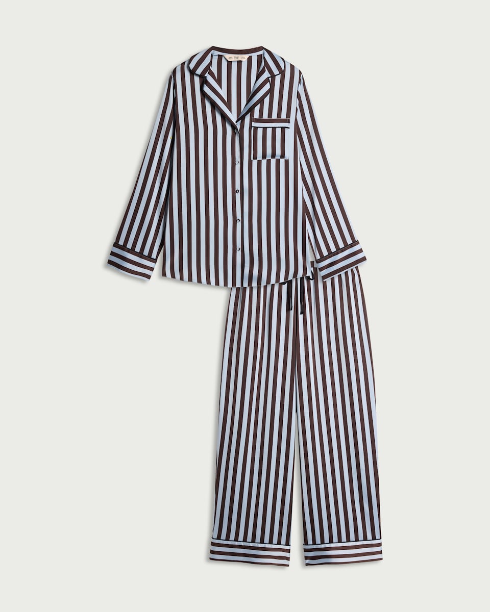 image 1 of F&F CoolEase™ Striped Revere Pyjama Set in Multi Brown