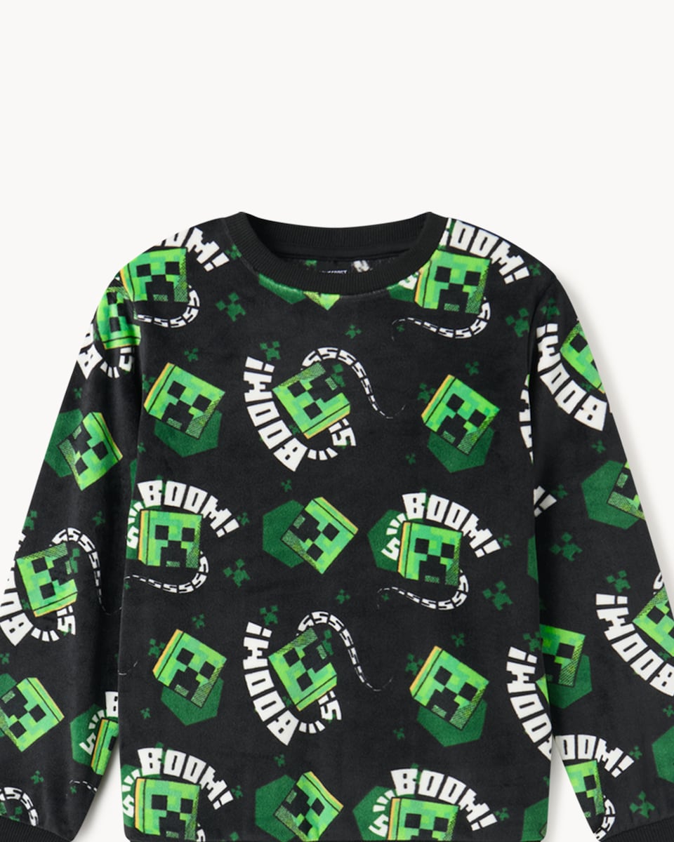image 1 of Minecraft Minky Fleece Pyjama Set in Black
