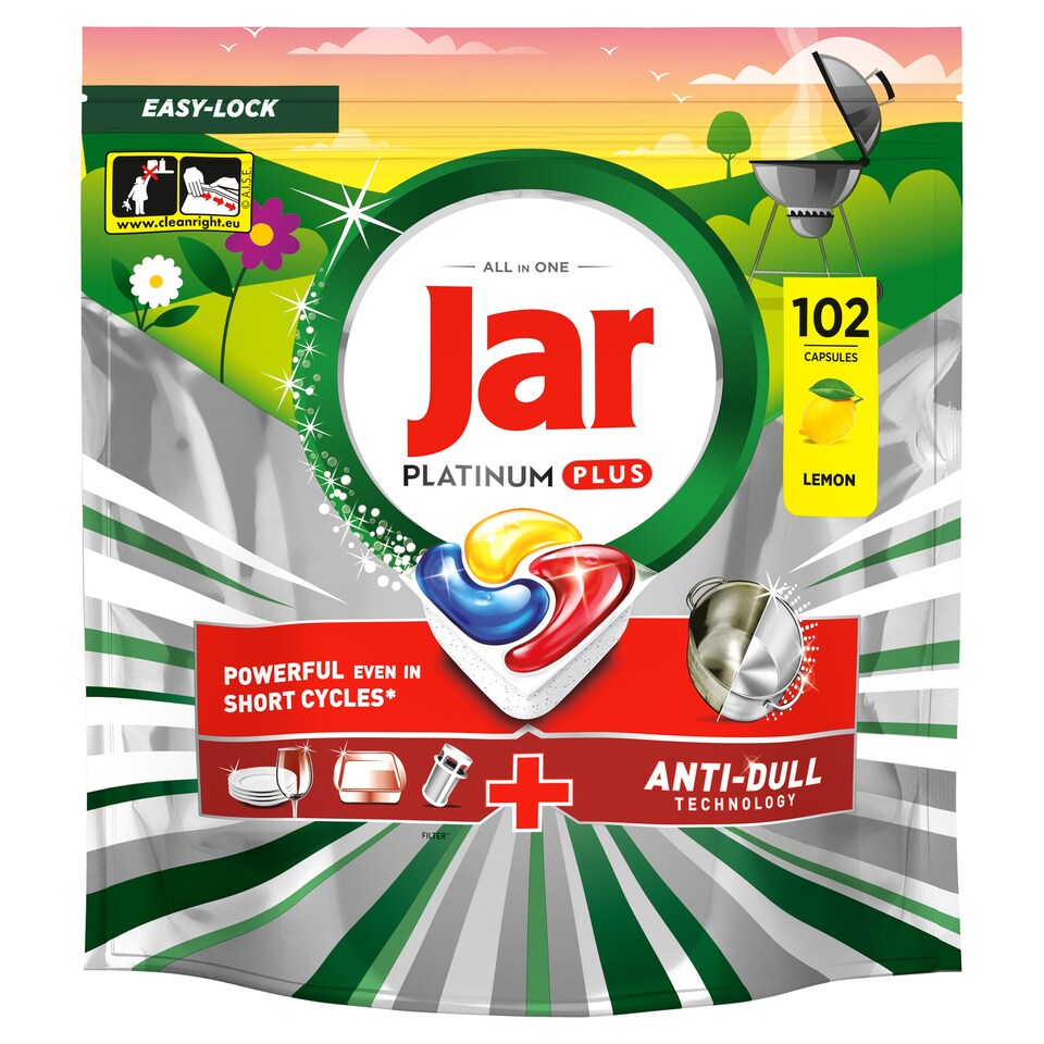 Jar Platinum Plus Dishwasher Tablets, Lemon,  102 Capsules,  Powerful Even In Short Cycles
