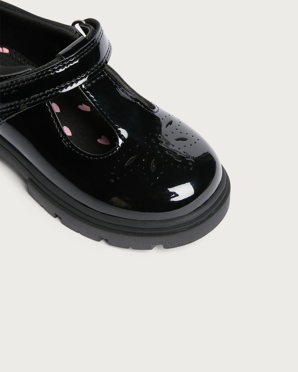 image 1 of F&F School Girls Patent T Bar Shoes in Black