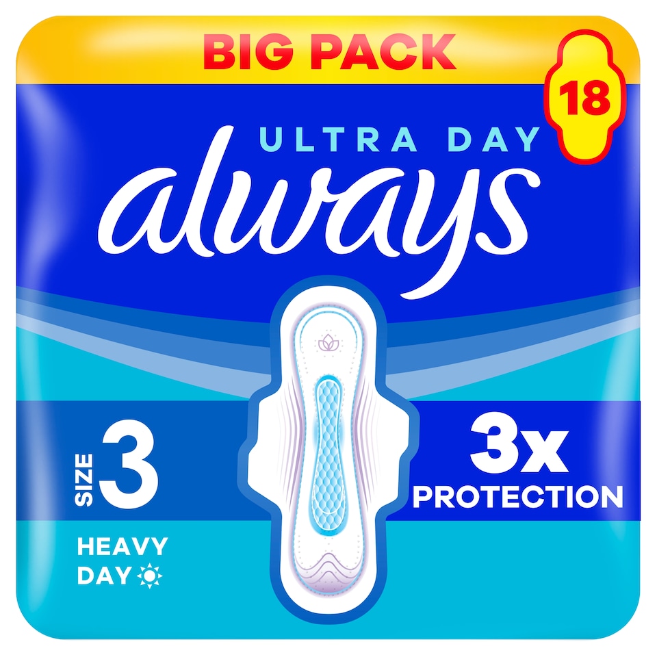 image 1 of Always Ultra Day & Night Sanitary Towels Size 3 Wings 18 Pack