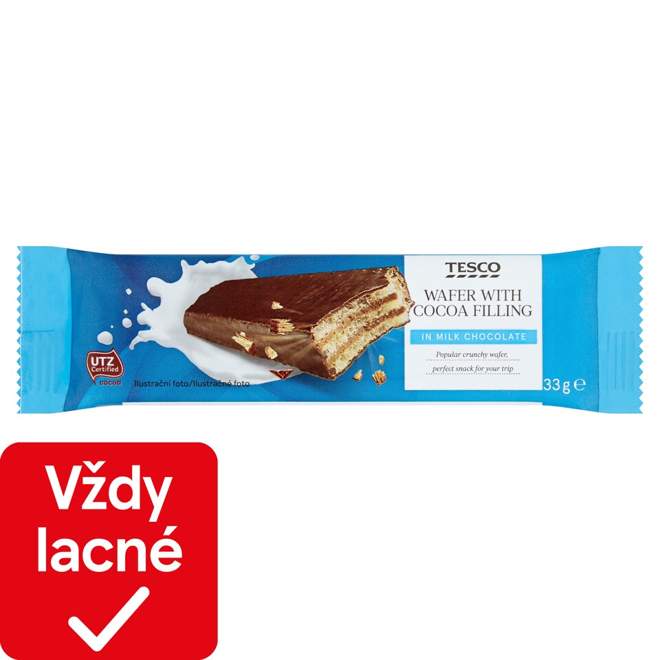 Tesco Oblátka s kakaovou náplňou v mliečnej čokoláde 33 g