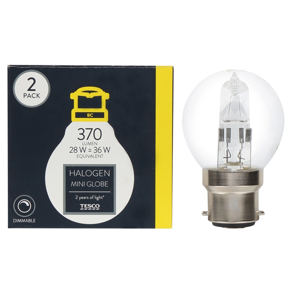 Tesco Halogen 28W Mini Globe Bayonet Cap 2 Pack