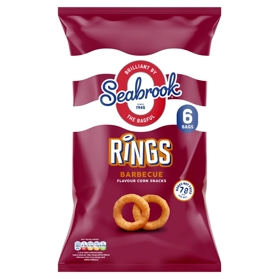 Seabrook Rings Barbecue Flavour Corn Snacks 6 x 16g