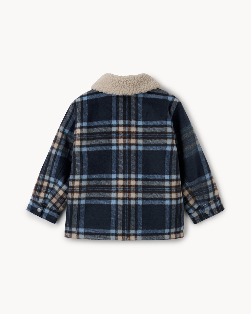 image 1 of F&F Boys Checked Borg Jacket in Navy