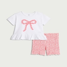 F&F Baby 2-Piece Cotton Rich Bow Print Top and Shorts Set in White