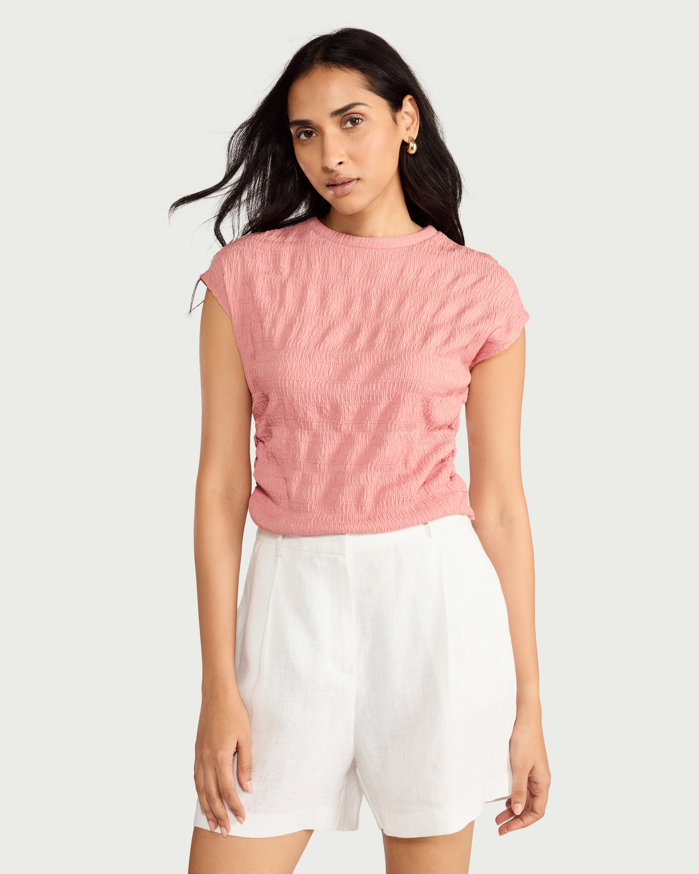 F&F Textured Short Sleeved Top in Pink
