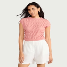 F&F Textured Short Sleeved Top in Pink