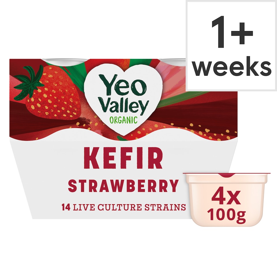 Yeo Valley Organic Kefir - Strawberry 4 x 100g