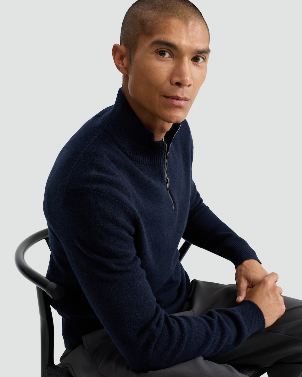 image 1 of F&F Lambswool Knitted Half Zip Jumper in Navy