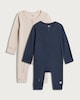 image 1 of F&F Baby 2-Pack Cotton Rich Ribbed Long Sleeved Zip Up Sleepsuits in Blue