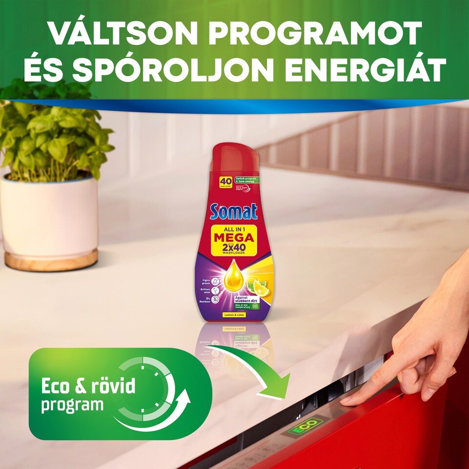 Somat All in 1 Lemon&Lime gépi mosogatószer gél 2 x 720 ml  1. kép