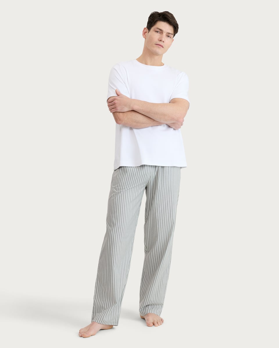 image 1 of F&F Pure Cotton Stripe Print Pyjama Bottoms in Khaki