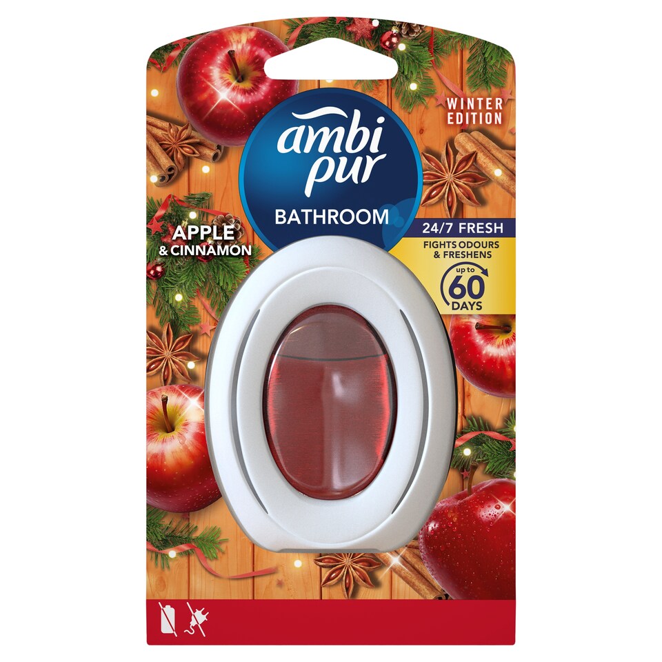 Ambi Pur Bathroom, Continuous Air Freshener Fights Odours And Freshens, Apple & Cinnamon X1