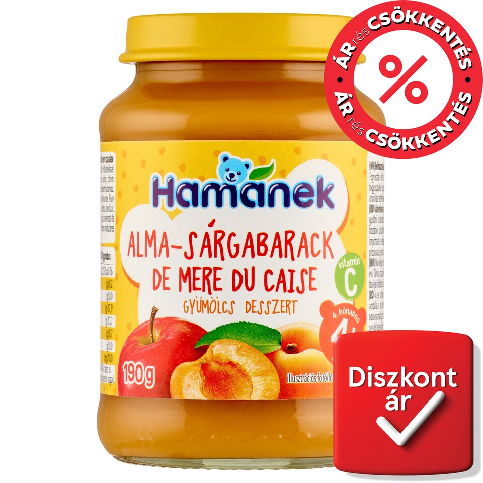 Hamánek alma-sárgabarack gyümölcs bébidesszert 4+ hónapos kortól 190 g