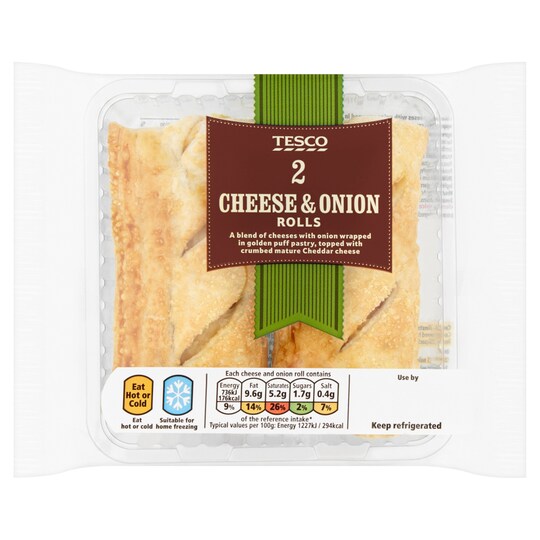 Tesco Cheese & Onion Rolls 2 Pack 120G Tesco Groceries