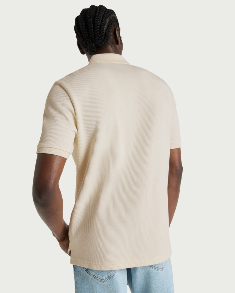 image 1 of F&F Pure Cotton Textured Polo Shirt in Cream