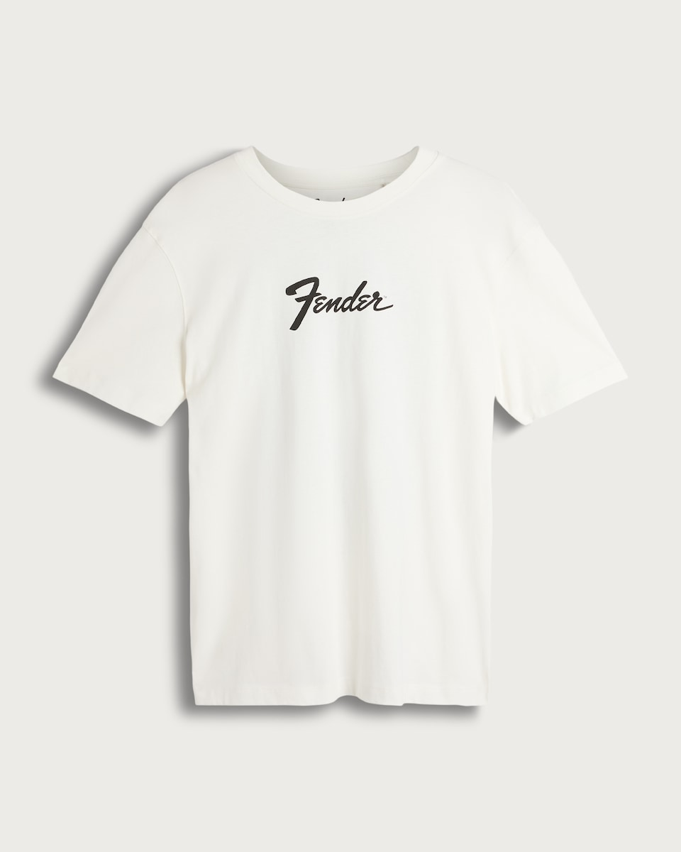 image 1 of Fender Pure Cotton Slogan Short Sleeved T-Shirt in White