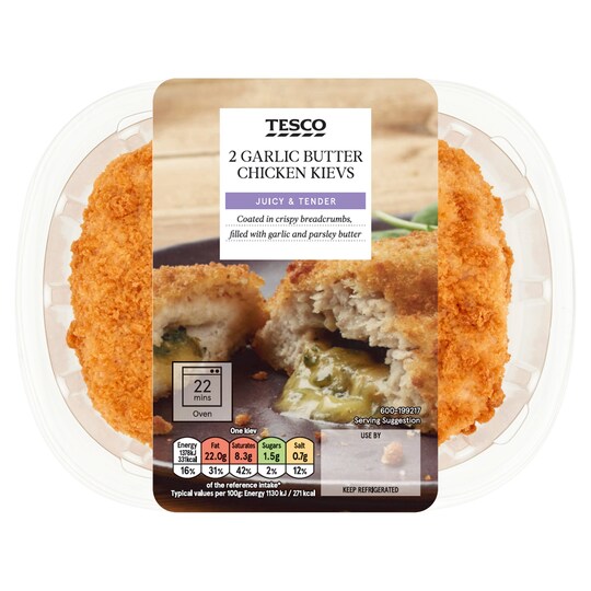 Tesco 2 Pack Breaded Garlic Chicken Kievs 260G Tesco Groceries