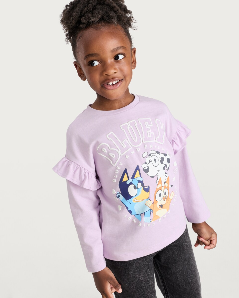 image 1 of Bluey and Friends Pure Cotton Long Sleeved Top in Purple